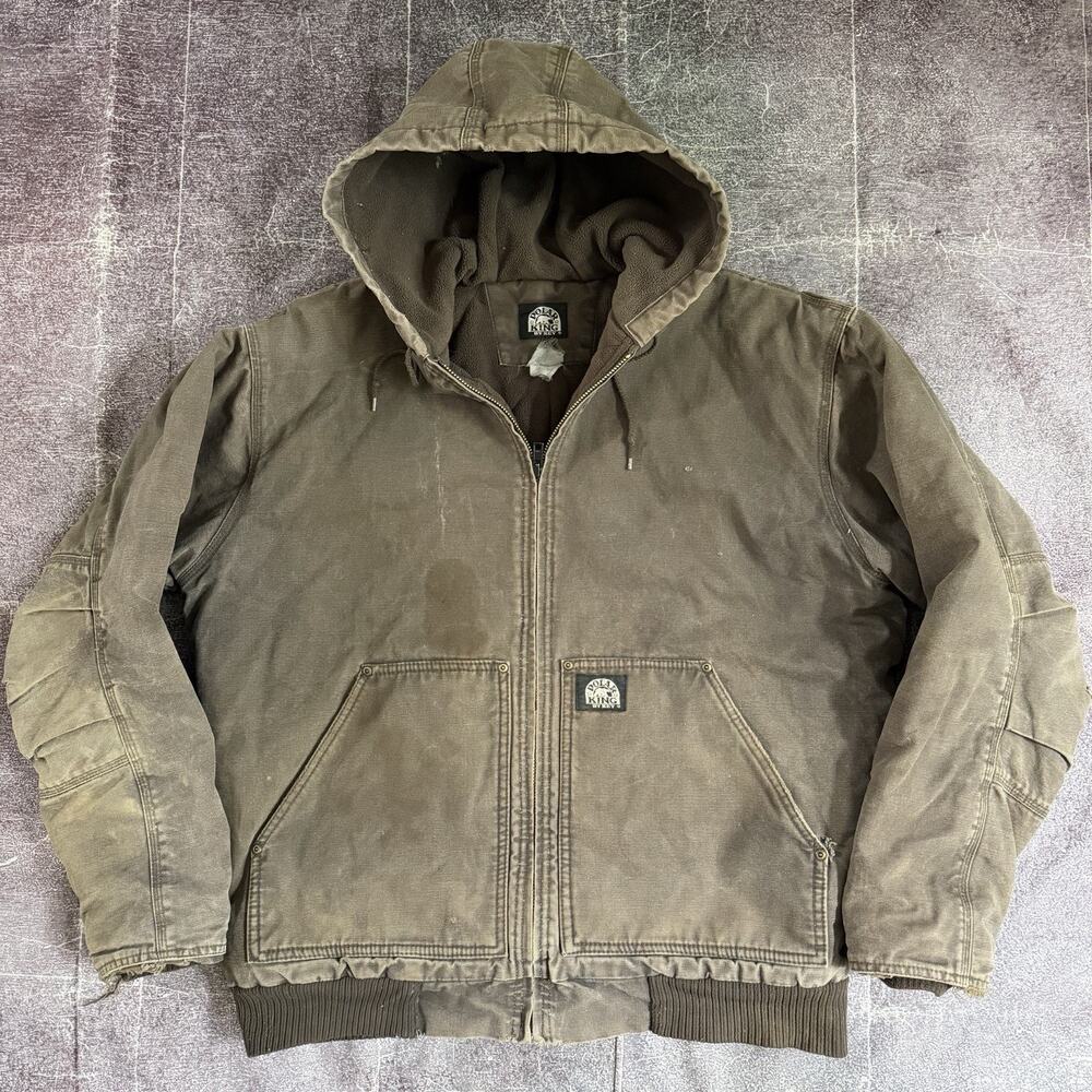 Men's Vintage Y2K Polar King Brown Canvas Fleece Lined Hooded Work Jacket Sz XL